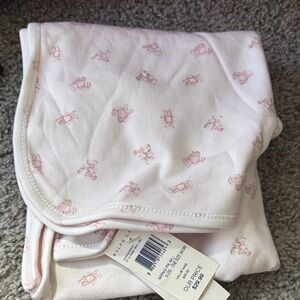 Ralph Lauren Pink Baby Blanket with Bear Pattern